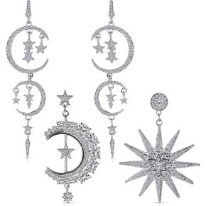 2 Pairs Goth Earrings Moon Drop Earrings Sun Star Earring Rhinestone Punk Earrings Vintage Long Drop Dangle Stud for Women