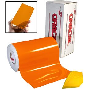 ORACAL 8300 Transparent Orange 12in x 24in Colored Window Tinting Vinyl Roll for Cricut, Silhouette & Cameo Including Hard Yellow Detailer Squeegee (1 Roll Pack)