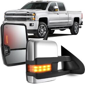 OCPTY A Pair Of Towing Mirrors Replacement Fit For 2014-2018 For Chevy For Gmc 1500 2015-2019 For Chevy For Gmc 2500 Hd 3500 Hd Pickup Tow Mirrors Power Adjusted Heated Led Turn Signal Chrome