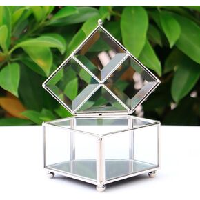 Heart-shaped transparent glass jewelry box, no hinges, 5.4x4.6x2.9 inches, souvenir box, can store rings, accessories, etc. (silver)
