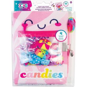 3C4G: Candy Plush Pocket Locking Journal with Pen - Zipper Pouch Holds 4 Removable Candy Plushies, 192 Pages, Take Notes-Sketch-Design, Ages 6+