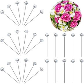 100 Pcs Bouquet Pins, 2 Inch Flower Diamond Rhinestone Brooch, Clear Corsage Bouquet Pins, Straight Floral Pins, Diamond Boutonniere Pins for Wedding Anniversaries DIY Craft Florist Supplies