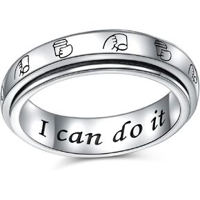 I Can Do It Anxiety Rings Sterling Silver Cat Paw Fidget Ring, Spinner Rings Fidget Rings for Anxiety for Women Teens