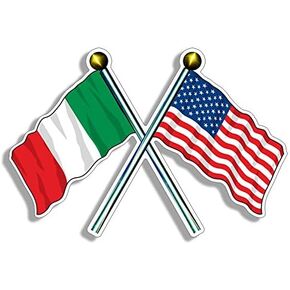 Crossed Poles USA & Italy Waving Flags Sticker, Italian American Vinyl, American and Italian Flag Decal for Cars, Trucks, Laptops, and Water Bottles, Made in The USA (3 x 5 inch)