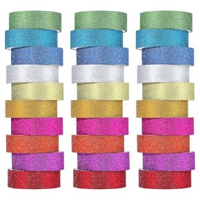 30 Rolls Wide Glitter Washi Tape Colored Rainbow Washi Masking Tape Set Decorative Tape Adhesive Craft Tape for DIY Art Scrapbooking Journaling Crafting Gift Wrapping Supplies
