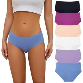 Women's Seamless Briefs Pack of 6 Ice Silk Panties Mid-waist Laser Cut No Show Underwear