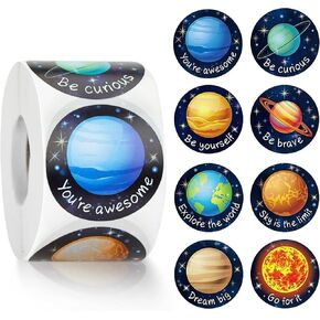 Space Solar System Stickers 500PCS Planet Motivational Stickers 1.5 Inch Round Inspirational Stickers Label Encouraging Stickers Rewards Stickers Space Decorations for Classroom