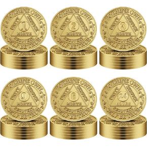 36 Pcs Recovery AA Chips and Medallions Bulk Sobriety Chips AA Tokens Aluminum Sobriety Coin Bronze Finish Alcoholics Anonymous Gifts Include 1 2 3 6 9 Month and 24 Hour Commemorative