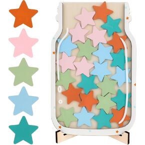 Star Jar Reward System Reward Jar Kids Incentive Reward Star Jar with Wooden Base Kids Reward Chart for Classroom Rewards Incentive Rewards for Student Teacher School Classroom Supplies(25 Stars) in Saudi Arabia