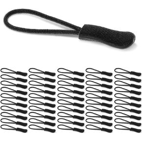 YUXIANLB 50Pcs Zipper Pulls, Zipper Pulls Replacement, Zipper Pull Upgraded, Zipper Pull Puller, Black Heavy Duty Zipper Extender Cord for Backpack, Jackets, Pants, Boots, Coats, Luggage, Purses