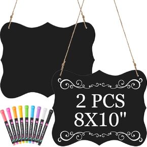 2 Pcs 8 x 10 Large Acrylic Chalkboard Hanging Sign with Chalk Markers Chalk Board Signs with Hanging String for Wedding Kitchen Home Party Decoration