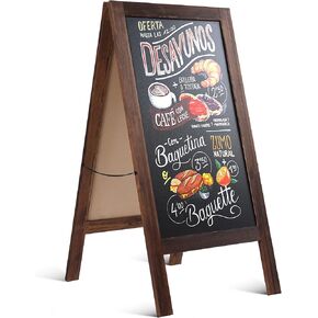 Standing Chalk Board Sign Board - Double-Sided Menu Board with Magnetic Writing Surface - A Frame Sign for Weddings, Cafes, Restaurants, Events - Foldable Frame with Stable Legs & Wood Patterns