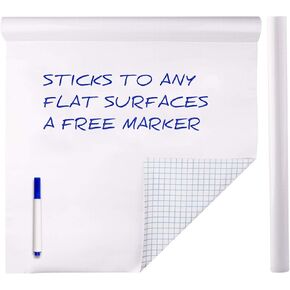 Self-Adhesive Whiteboard Wall Decal Sticker, 78.7" × 17.5" Extra Large Strong & Durable Dry Erase Wall Paper Message Board for Kids, Office, School & Home with 1PCS Marker Pen (White)
