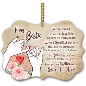Friendship Christmas Ornament, Thank You Ornament for Bestie, Appreciation Gifts for Sisters in Heart, Gift for Best Friend, Encouragement Keepsake Christmas Decorations (04-Our Friendship)