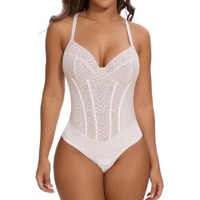 SHAPERIN Women's Sexy Deep V Neck Corset Bodysuit Low Back Backless Thong Shapewear Tummy Control Body Suit Cami Tank Top