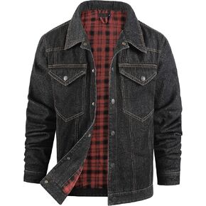 Men's Flannel Lined Denim Jackets Cowboy Cut Western Vintage Rugged Jean Trucker Jacket with Pockets