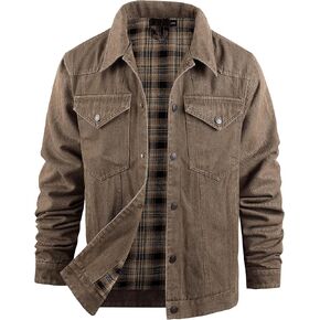Men's Flannel Lined Denim Jackets Cowboy Cut Western Vintage Rugged Jean Trucker Jacket with Pockets