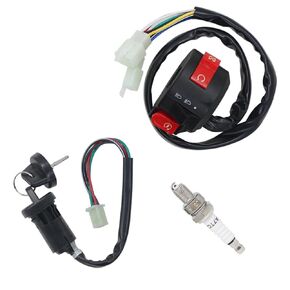 Left Starter Kill Light Switch Ignition Key Switch with Spark Plug Aftermarket Replacement Parts Fit for 50cc 70cc 90cc 110 cc 125cc 150cc Chinese ATV Quad 4 Wheeler TaoTao SUNL Coolster Etc