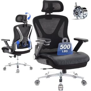 Ergonomic Office Chair,Big and Tall Office Chair for Heavy People,Mesh High Back Desk Chair with 5D Flip Arms Large Wheels,Adjustable Headrest & Lumbar Support,Wide Office Chair