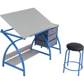 SD STUDIO DESIGNS 2 Piece Comet Craft Table | Angle Adjustable Top and Stool | Blue/Spatter Gray