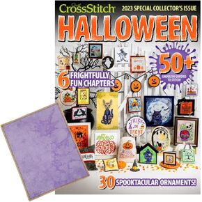 Halloween Cross Stitch Magazine Bundle - Just Cross Stitch Magazine 2023 Halloween Special Collector's Issue with Hand Dyed Aida 14 Count Cross Stitch Halloween Fabric by VolcanoStitching