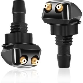 2 PCS Car Front Windshield Spray Nozzle, 1.1" x 0.23" Dual Hole Adjustable Straight Column Washer Nozzle with Plastic Nut, Spray Evenly Wiper Accessories, Universal for Most Cars (Black)