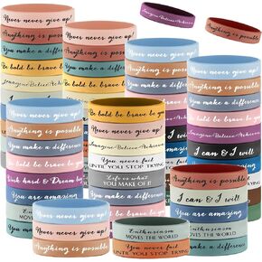 Seajan 100 Pcs Inspirational Silicone Bracelets Bulk Motivational Rubber Wristbands Unisex for Christmas Teens Teacher Gift Team Volunteer Teacher Party Favor,10 Styles