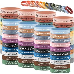 Seajan 100 Pcs Inspirational Silicone Bracelets Bulk Motivational Rubber Wristbands Unisex for Christmas Teens Teacher Gift Team Volunteer Teacher Party Favor,10 Styles