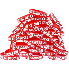100 Live Drug Free Wristbands - Drugs Are Not for Me Bracelets - Red Ribbon Week Silicone Bands