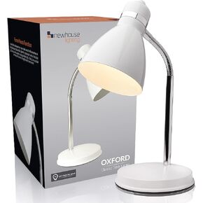 Newhouse Lighting Oxford White Metal Flexible LED Goose Neck Lamp for Desk or Table with 1 Free 6-Watt LED Bulb Included