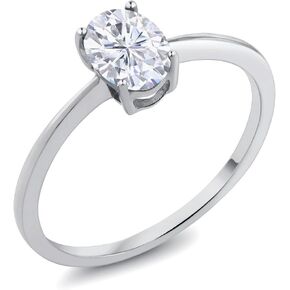 10K White Gold Forever Brilliant Moissanite From Charles & Colvard Solitaire Engagement Ring For Women (0.90 Cttw, Oval 7X5MM, Gemstone Birthstone, Available in Size 5,6,7,8,9)