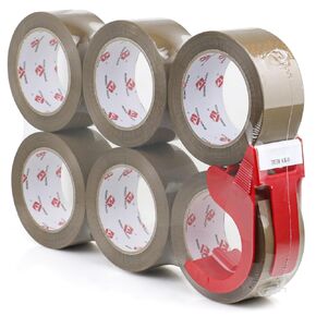 BOMEI PACK 6 Pack Noiseless Brown Packing Tape Refill with Dispenser, 1.88 inch x 80 Yards, Heavy Duty Shipping Tape for Sealing Packing, Mailing & Moving, Office&Storage