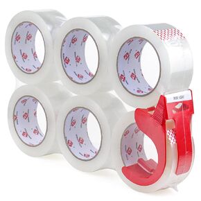BOMEI PACK 6 Pack Noiseless Brown Packing Tape Refill with Dispenser, 1.88 inch x 80 Yards, Heavy Duty Shipping Tape for Sealing Packing, Mailing & Moving, Office&Storage