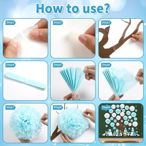 Winter Bulletin Board Decoration Set Winter Wonderland Cutouts for Classroom Winter 3D Tree with Paper Pom Poms Snowflake Bulletin Board for School Classroom Nursery Christmas Party Wall Door Decor in Kuwait