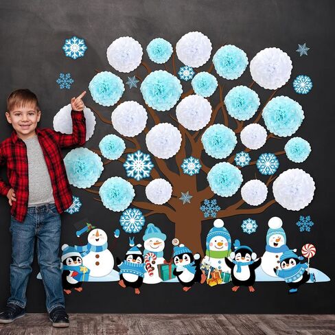 Winter Bulletin Board Decoration Set Winter Wonderland Cutouts for Classroom Winter 3D Tree with Paper Pom Poms Snowflake Bulletin Board for School Classroom Nursery Christmas Party Wall Door Decor in Kuwait