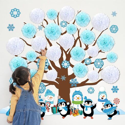 Winter Bulletin Board Decoration Set Winter Wonderland Cutouts for Classroom Winter 3D Tree with Paper Pom Poms Snowflake Bulletin Board for School Classroom Nursery Christmas Party Wall Door Decor in Kuwait