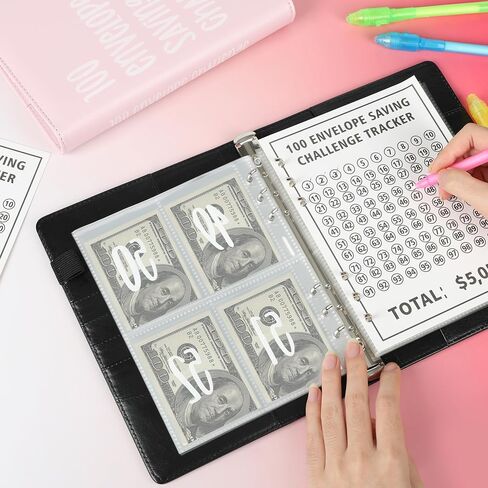 قطعتان من 100 ظرف لتحدي توفير المال - كتاب تحديات توفير المال مع مظاريف نقدية، كتاب المال لتوفير النقود لتوفير 5050 دولارًا، 10100، مجلد ميزانية للمكتب المنزلي والمدرسة in Saudi Arabia