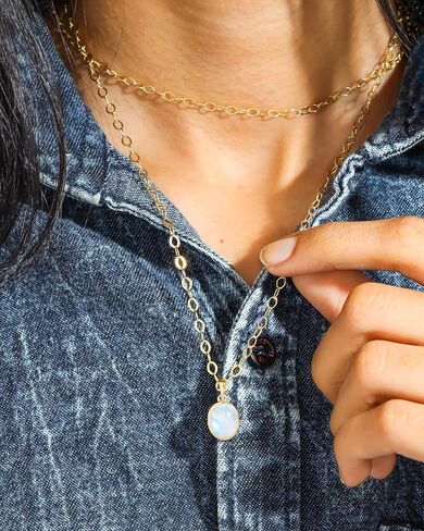 YoTreasure Rainbow Moonstone الصلبة 14K مطلية بالذهب أكثر من 925 قلادة من الفضة الاسترليني in Kuwait