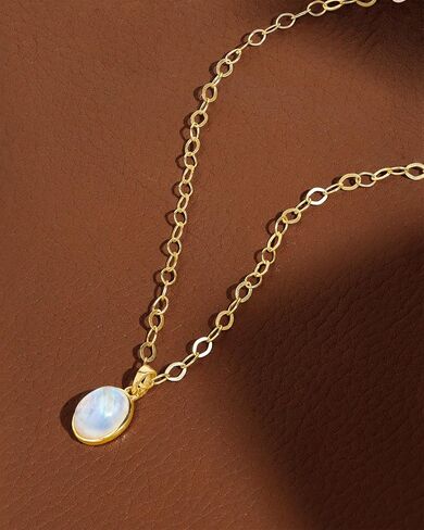 YoTreasure Rainbow Moonstone الصلبة 14K مطلية بالذهب أكثر من 925 قلادة من الفضة الاسترليني in Kuwait