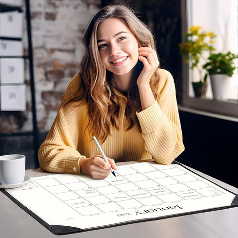 تقويم مكتب مبسط 2024-2025 مع حصيرة سطح المكتب، تقويم لوحة مكتب كبير من Cabbrix مقاس 21 × 16.5 بوصة يمتد من يناير 2024 إلى يونيو 2025، تقويم مكتب نشاف 2024-2025 للمدرسة المنزلية والمكتب (بني) in Kuwait