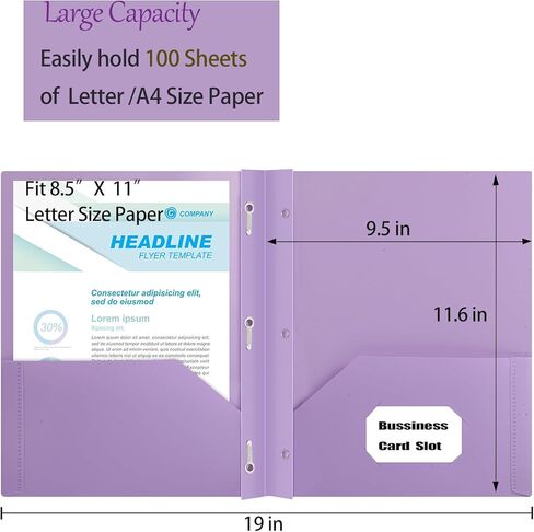Plastic folders with Pockets, 6 Pack 3 Prong with 2 Pocket for 8.5" X 11 " Letter Size Paper, Colored Pockets folders for Docments (6) in Saudi Arabia