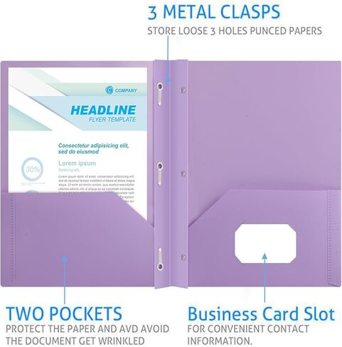 Plastic folders with Pockets, 6 Pack 3 Prong with 2 Pocket for 8.5" X 11 " Letter Size Paper, Colored Pockets folders for Docments (6) in Saudi Arabia