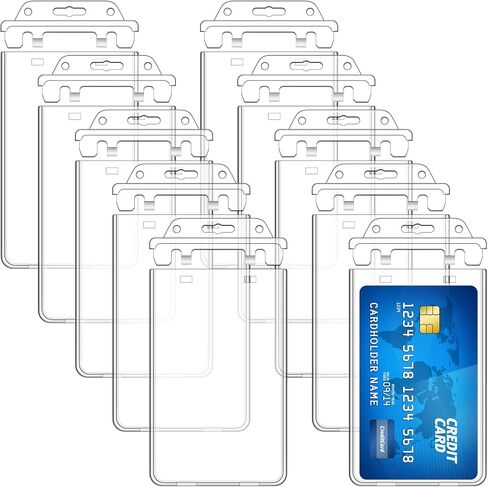 Tinlade Permanent Locking Hard Plastic Badge Holder Vertical Clear ID Badge Holder Heavy Duty Locking Badge Protector Case Badge Holder for Office School Card Travel 2.4 x 4.2 in(10 Pack) in Saudi Arabia