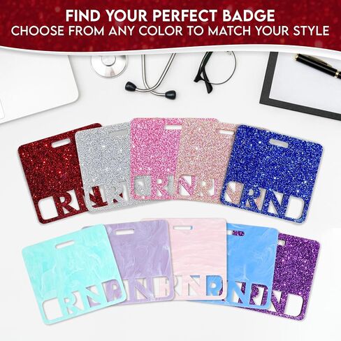 RN Badge Buddy Horizontal Cute Registered Nurse Badge Buddy Acrylic Nursing Badge Buddy Perfect Size for Standard RN Badge Card Colorful & Glitter Rn Badge Holder Badge Buddy Nursing (Purple Glitter) in Saudi Arabia