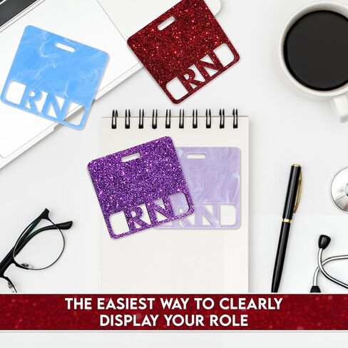 RN Badge Buddy Horizontal Cute Registered Nurse Badge Buddy Acrylic Nursing Badge Buddy Perfect Size for Standard RN Badge Card Colorful & Glitter Rn Badge Holder Badge Buddy Nursing (Purple Glitter) in Saudi Arabia