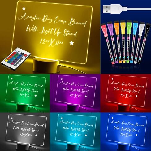 لوح مسح جاف من الأكريليك من Epakh مع حامل مقاس 12 × 8 بوصة LED واضح لسطح المكتب ولوحة بيضاء تضيء لوحة المسح الجاف ولوحة رسائل مذكرة متوهجة مع علامة بيضاء للكتابة (حامل بلاستيكي أبيض) in Saudi Arabia