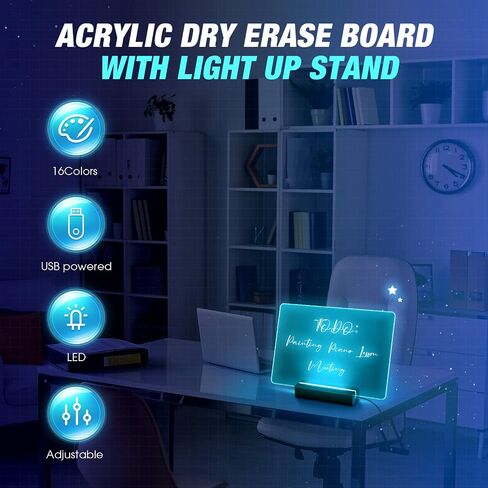 لوح مسح جاف من الأكريليك من Epakh مع حامل مقاس 12 × 8 بوصة LED واضح لسطح المكتب ولوحة بيضاء تضيء لوحة المسح الجاف ولوحة رسائل مذكرة متوهجة مع علامة بيضاء للكتابة (حامل بلاستيكي أبيض) in Saudi Arabia