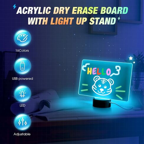 لوح مسح جاف من الأكريليك من Epakh مع حامل مقاس 12 × 8 بوصة LED واضح لسطح المكتب ولوحة بيضاء تضيء لوحة المسح الجاف ولوحة رسائل مذكرة متوهجة مع علامة بيضاء للكتابة (حامل بلاستيكي أبيض) in Kuwait