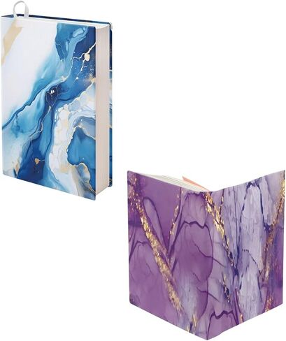 Gomyblomy 2 Pack Stretchable Book Cover Jumbo Fabric Book Covers Blue Purple Marble Print Book Protector Washable Reusable Protective Textbook Jackets for Paperbacks up to 9'' x 11'' in Kuwait