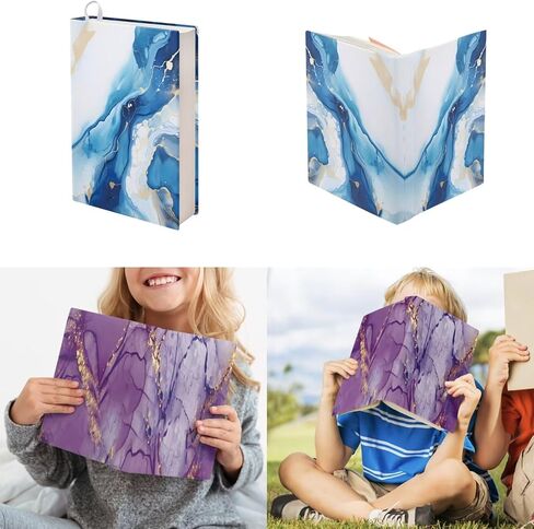 Gomyblomy 2 Pack Stretchable Book Cover Jumbo Fabric Book Covers Blue Purple Marble Print Book Protector Washable Reusable Protective Textbook Jackets for Paperbacks up to 9'' x 11'' in Kuwait